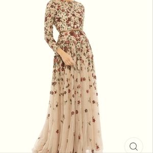 Mac Duggal FLORAL LONG SLEEVE ILLUSION GOWN size 6 in Antique Rose color